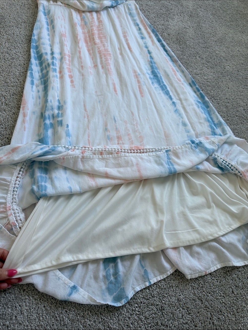 Japna Tie-Dye Maxi Dress Ruffle Hem Blue & Pink Large - Picture 6 of 6